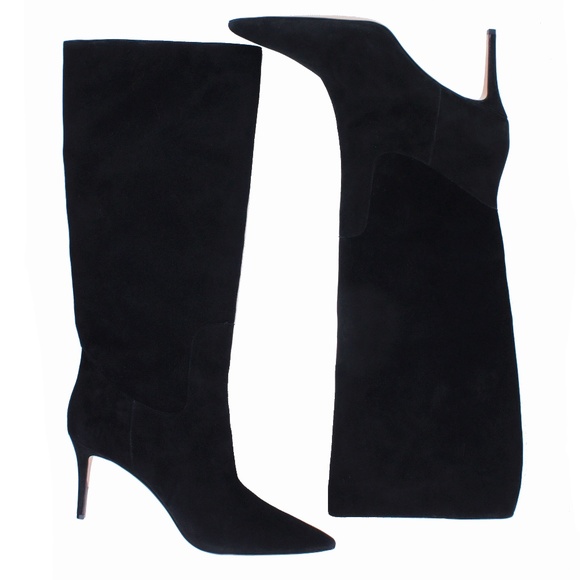 New JCREW Black High-heel Tall Boots Suede - Picture 2 of 4